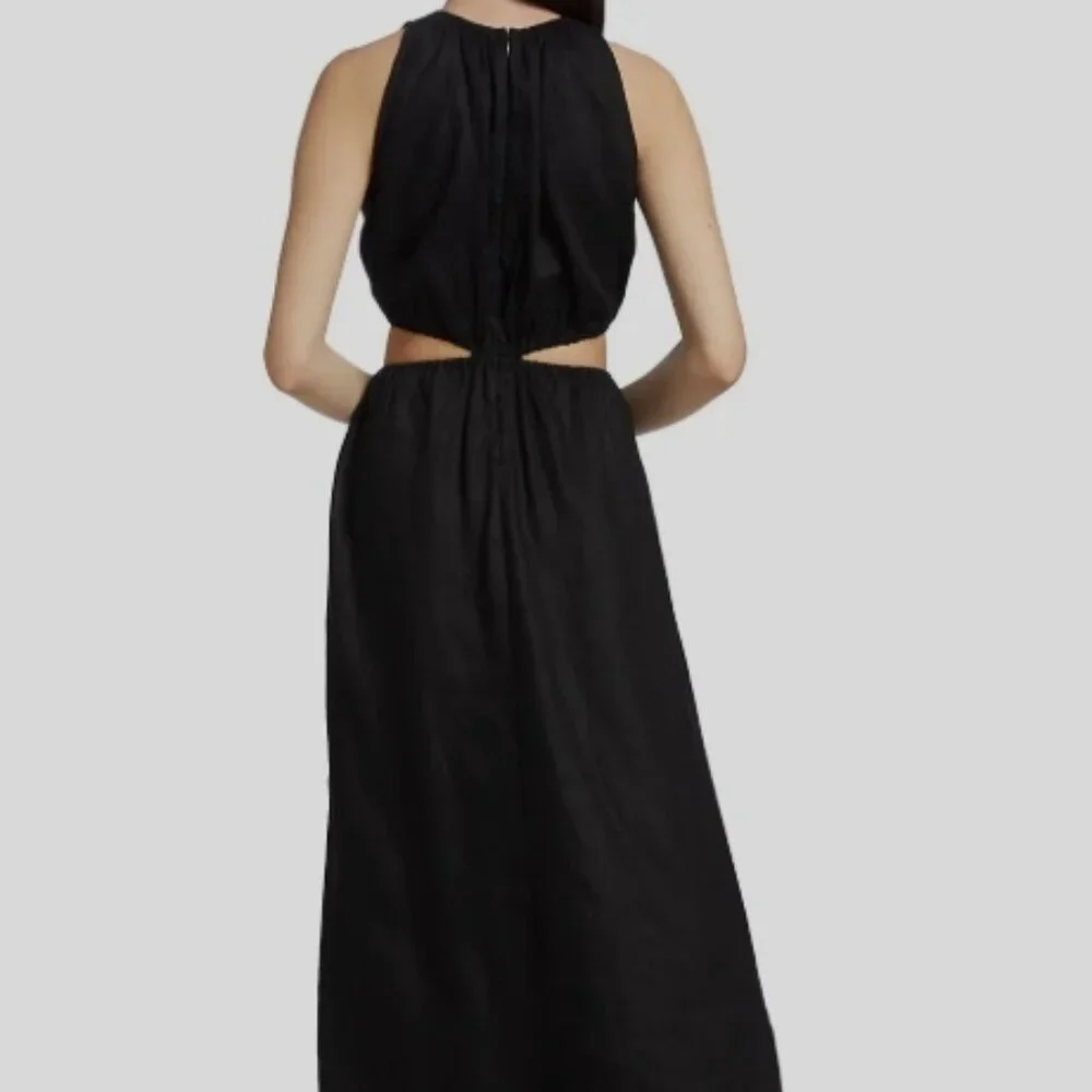 NWOT Faithfull The Brand Zeta Linen A Line Cut-out Midi Dress in Black S $329 - Picture 7 of 12